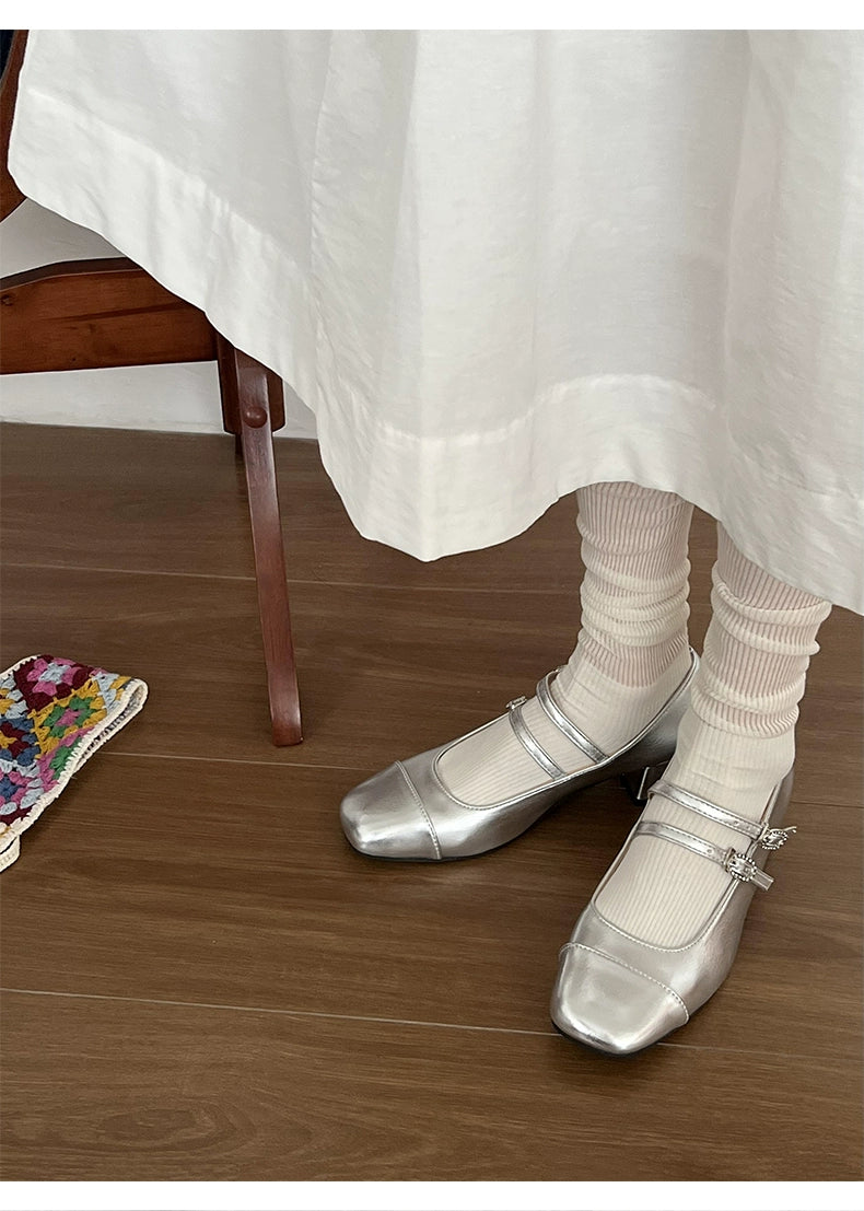 Mini Pearl Buckle Flat Ballet Shoe