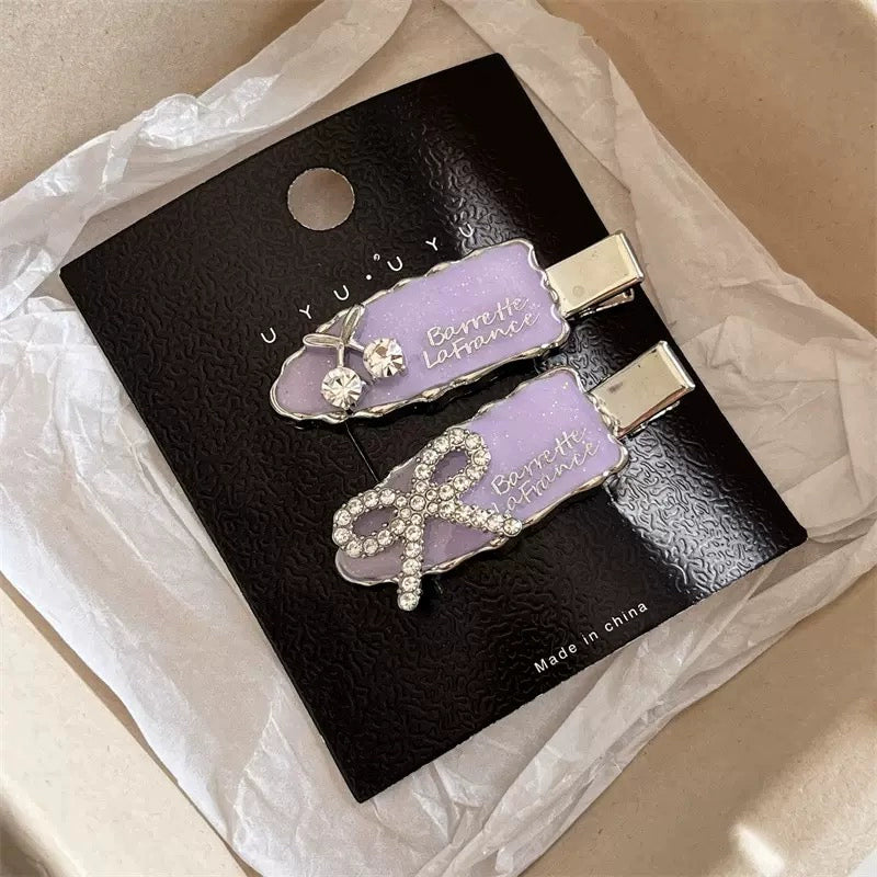 Lilac Rhinestone Cherry Hair Clips