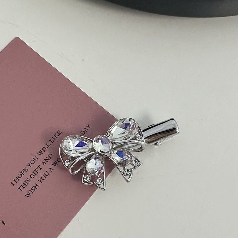 Silver Pink Crystal Hair Clips