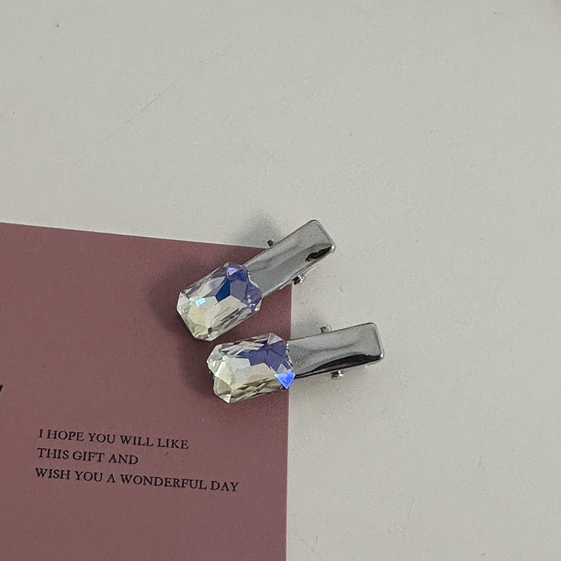 Silver Pink Crystal Hair Clips