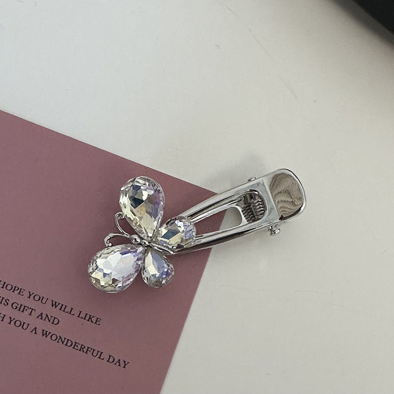 Silver Pink Crystal Hair Clips