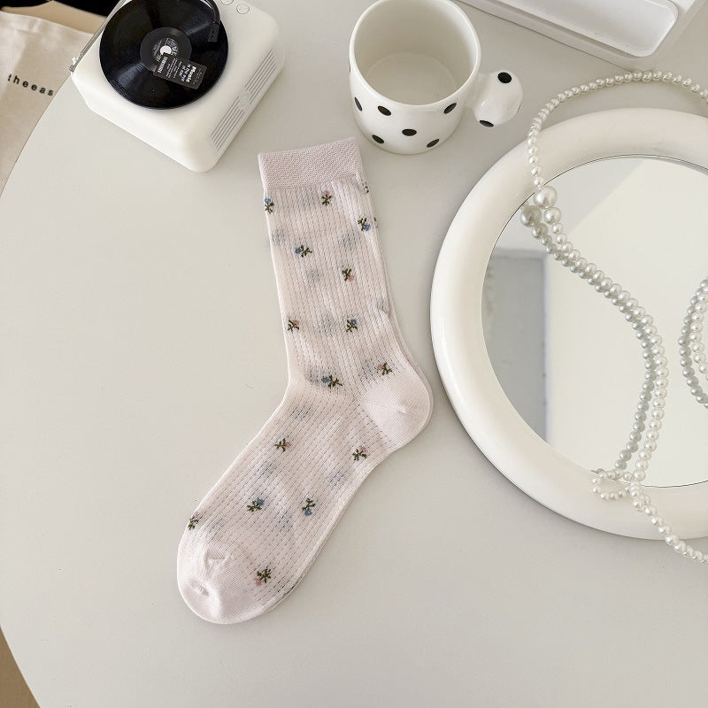 Pastel Floral Mesh Socks