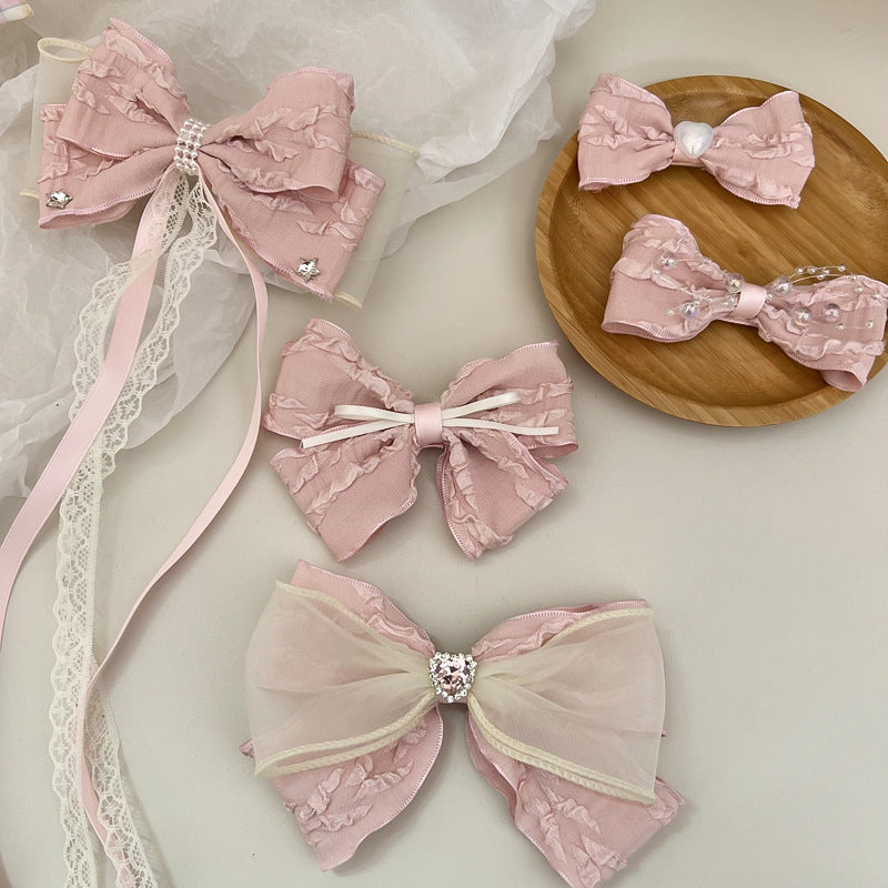 Elegant Pink Lace Bow Clips