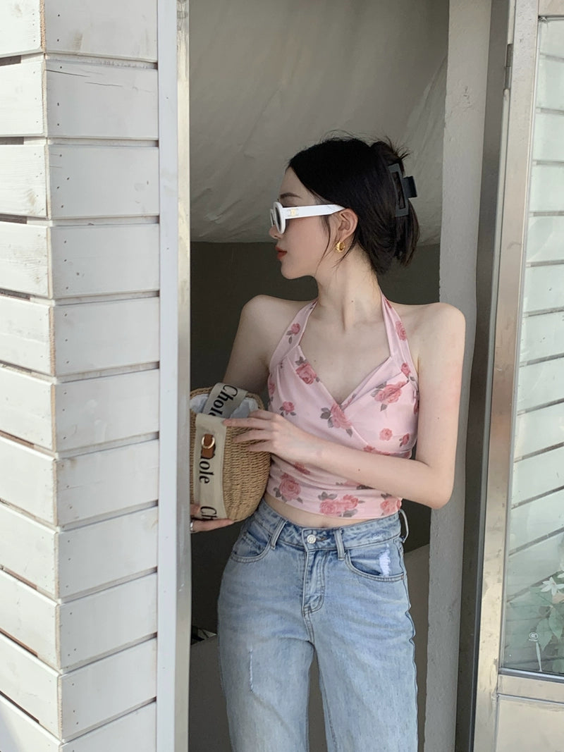 Rose Mesh Halter Top