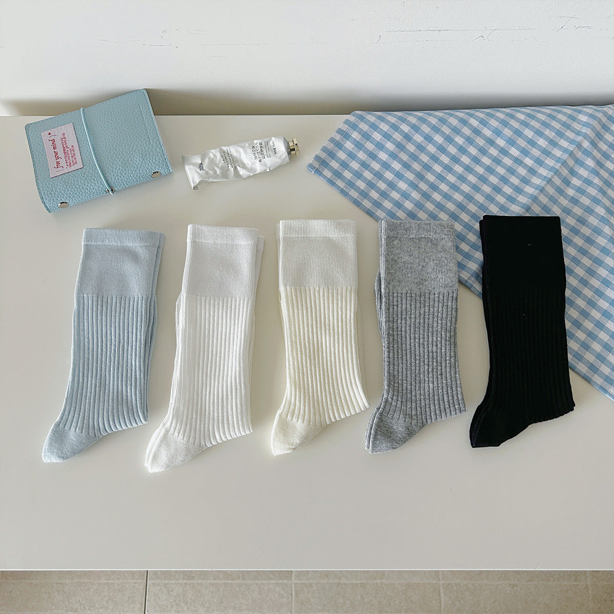 Minimalist Solid Ribbed Cotton Socks