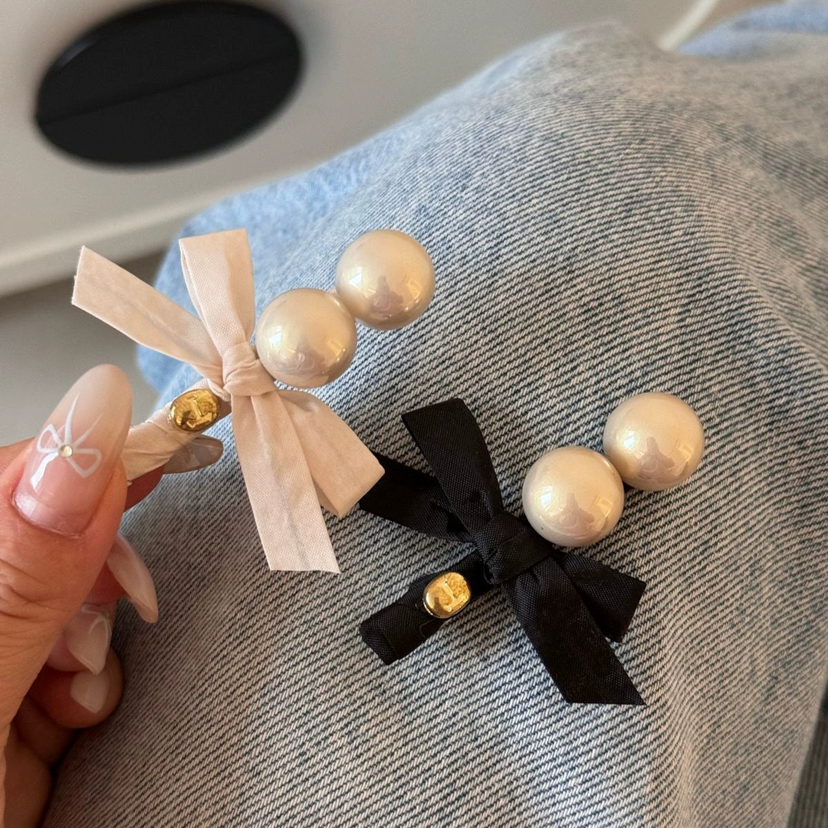 Pearl Ribbon Hair Clip