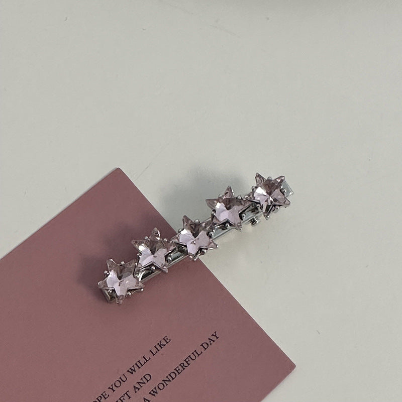 Silver Pink Crystal Hair Clips