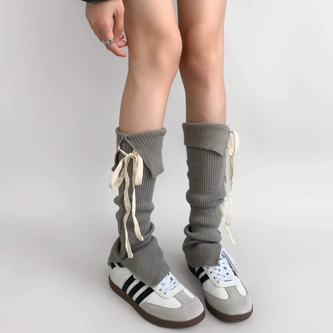 Knit Ribbon Tie Slouchy Leg Warmers