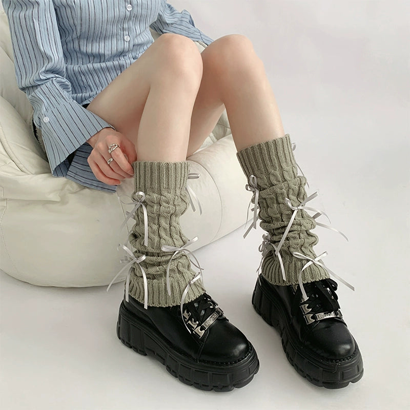 Olive Ribbed Lace-Up Leg Warmer