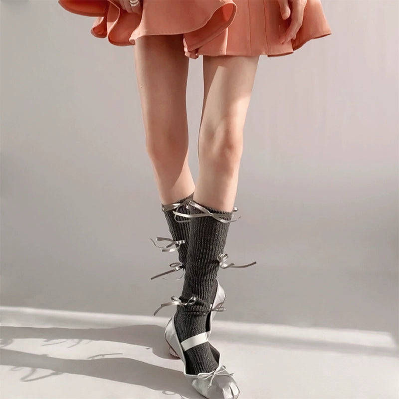 Chic Charcoal Ribbed Cotton Lace-Up Socks