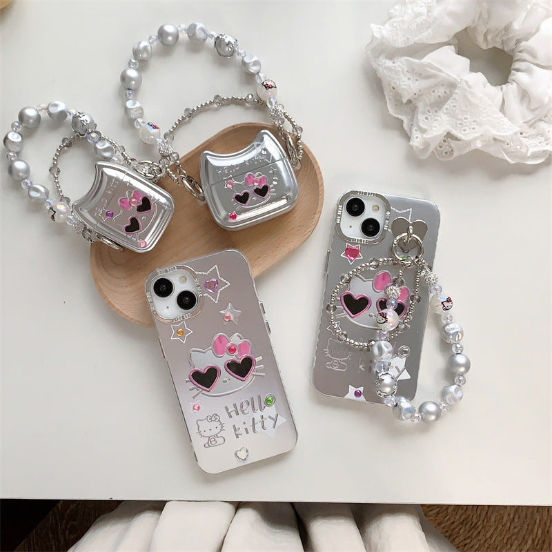 Silver Kitty Pearl Bag AirPods Case