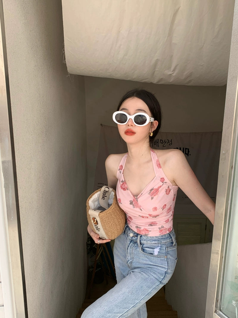 Rose Mesh Halter Top