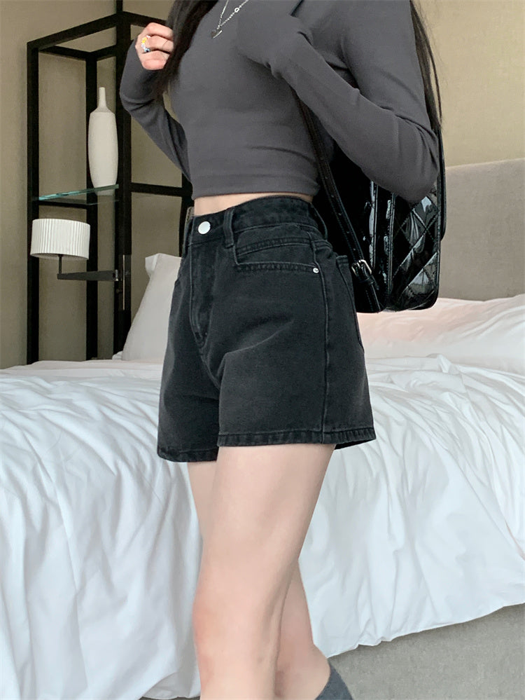 High Waist Washed Denim Shorts