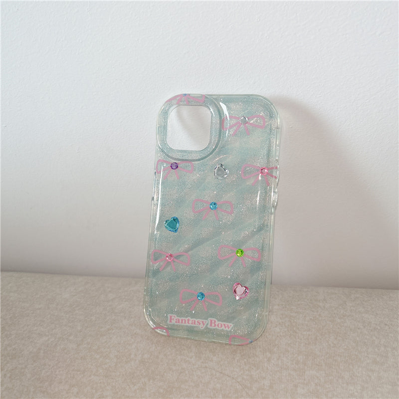 Blue Grid Pink Bow Case