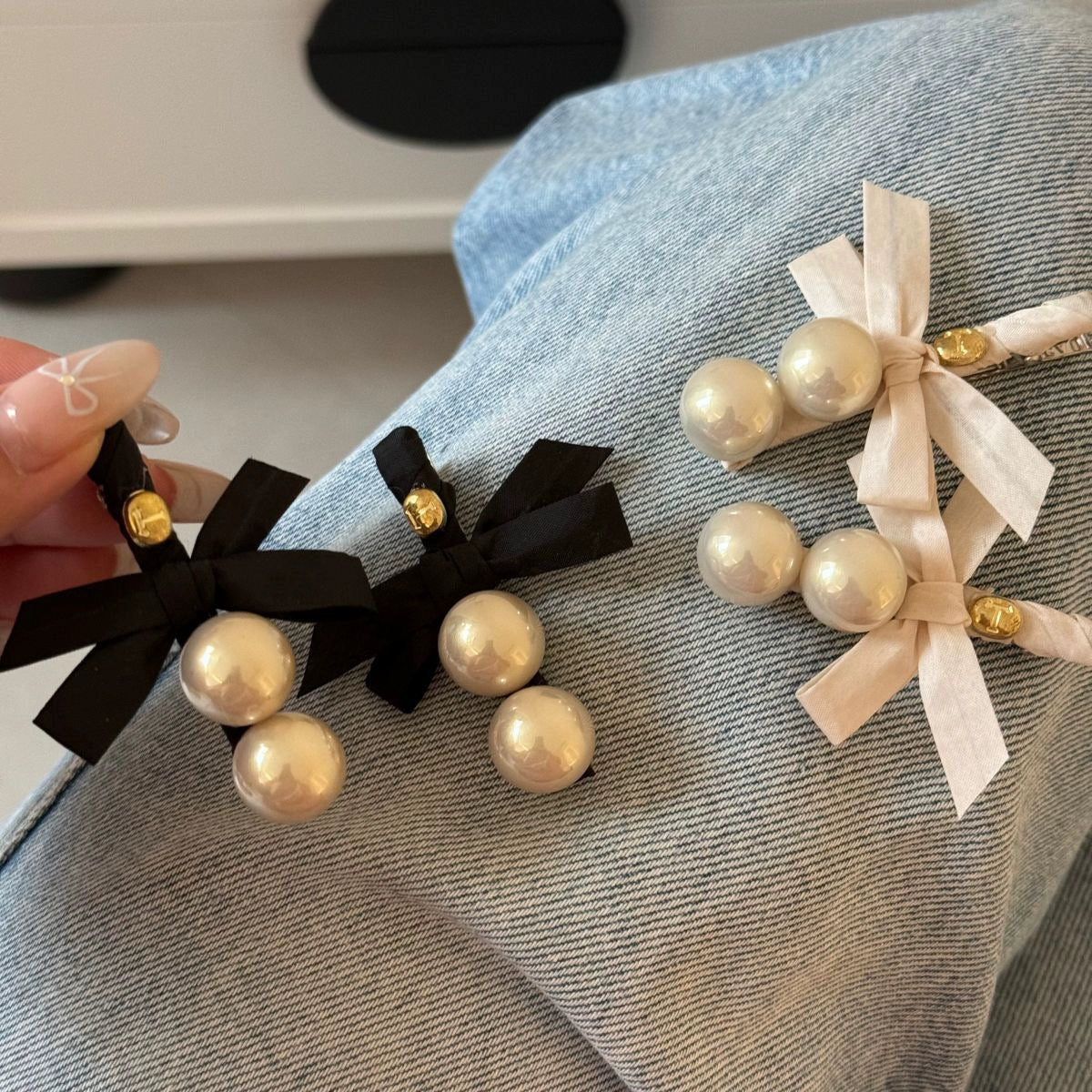 Pearl Ribbon Hair Clip