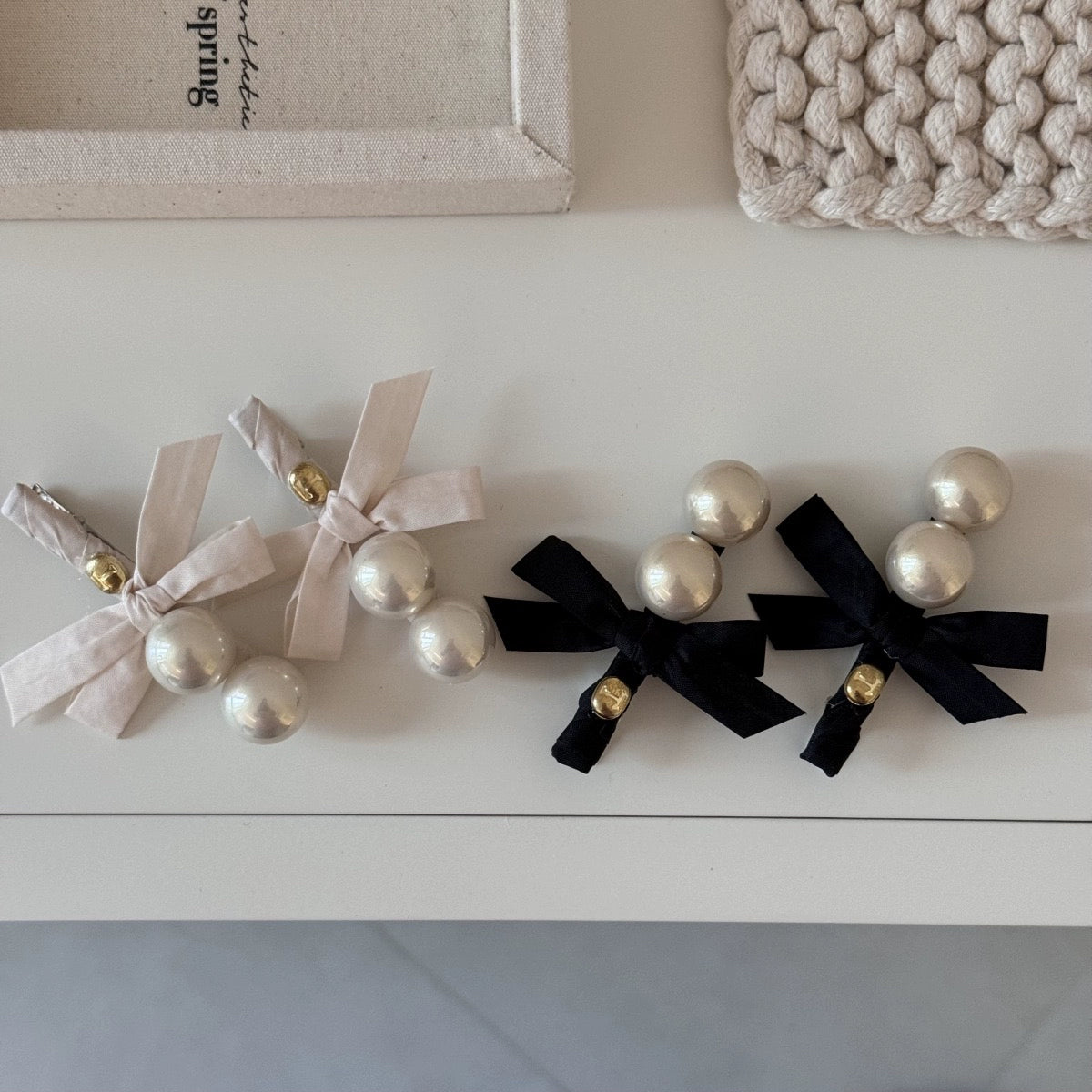 Pearl Ribbon Hair Clip