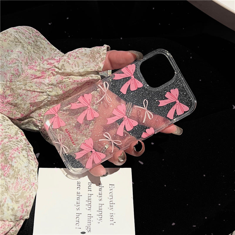 Pink Bow Embellished Clear Phone Case