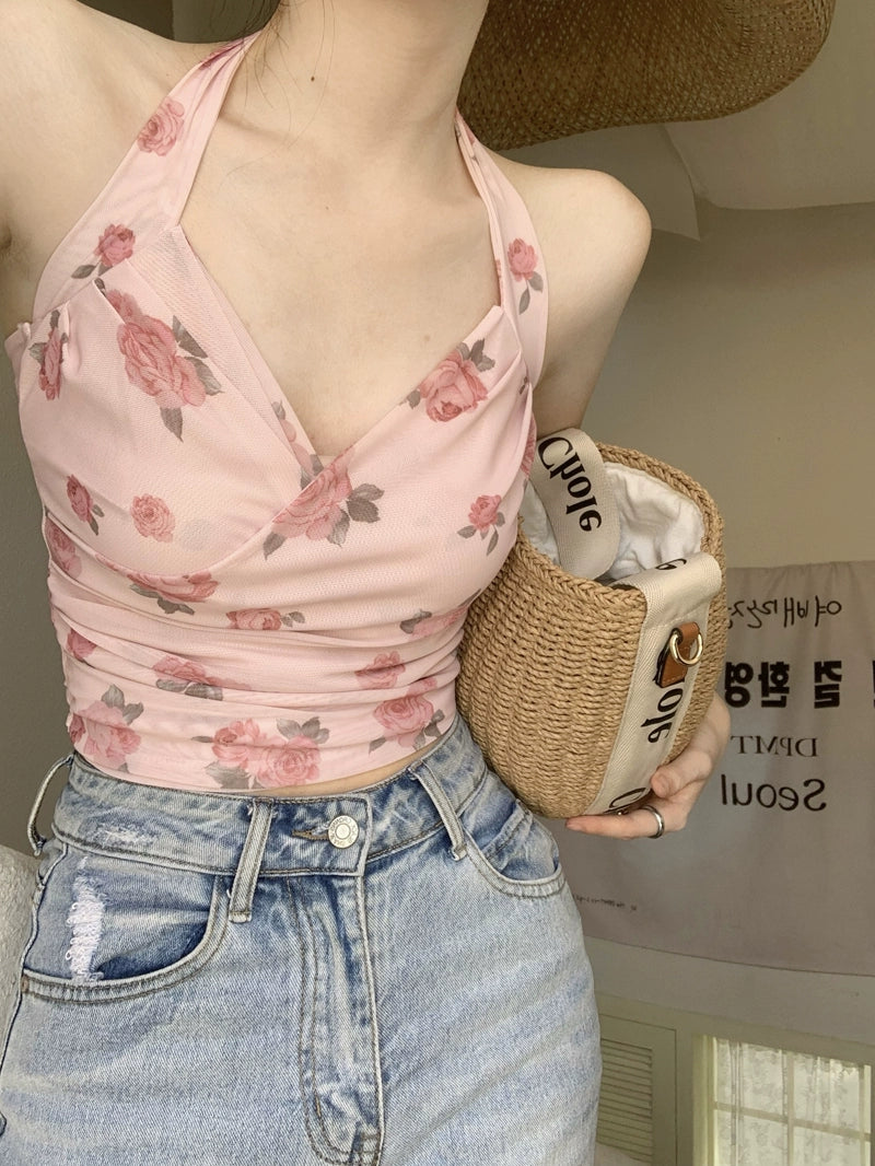 Rose Mesh Halter Top
