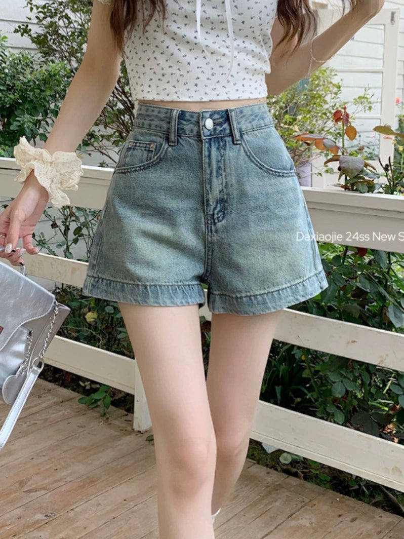 High-Waisted Casual Denim Shorts