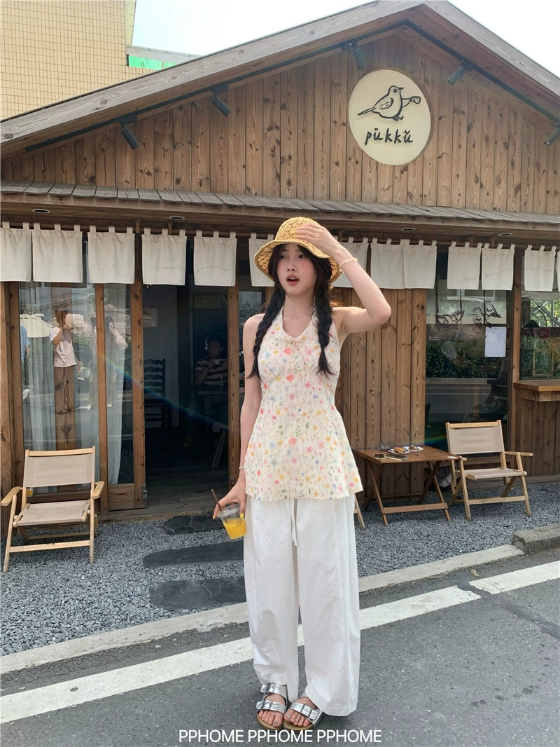 Sani V Neck Halter Floral Top