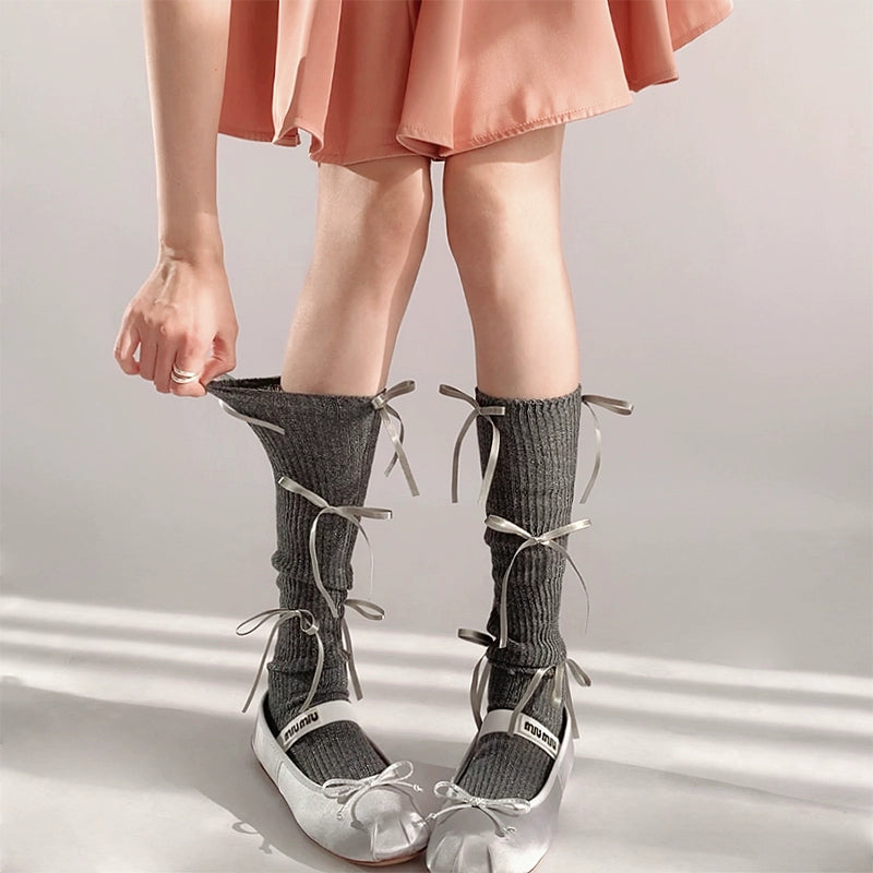 Chic Charcoal Ribbed Cotton Lace-Up Socks