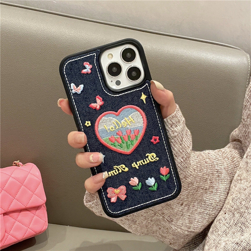 Embroidered Tulip Denim Case