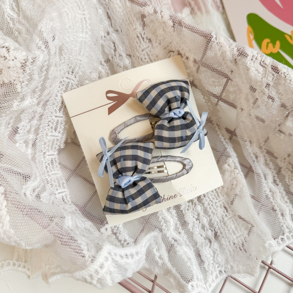 Gingham Bow Hair Clip Set