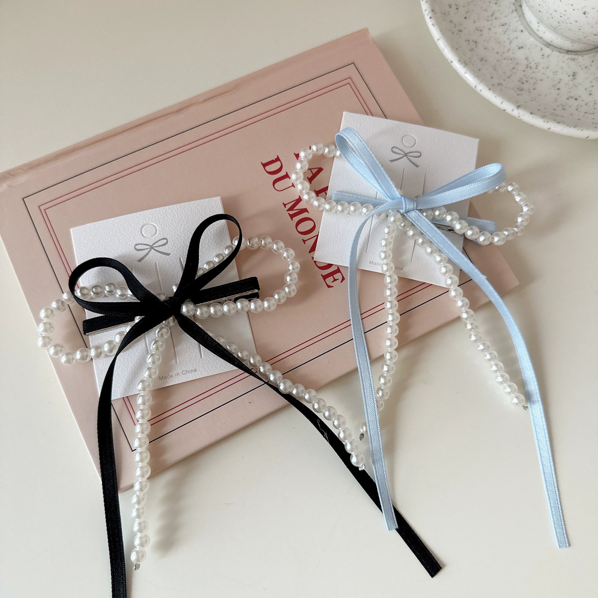 Pearl Ribbon Bow Hair Clip