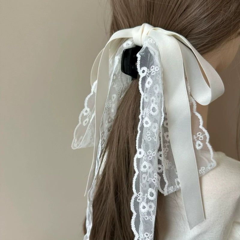 Elegant Satin Lace Bow Clip