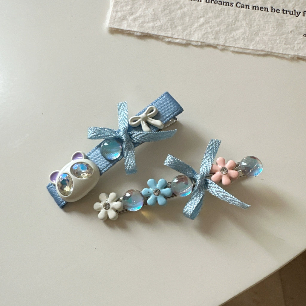 Pastel Blue Rhinestone Hair Clips
