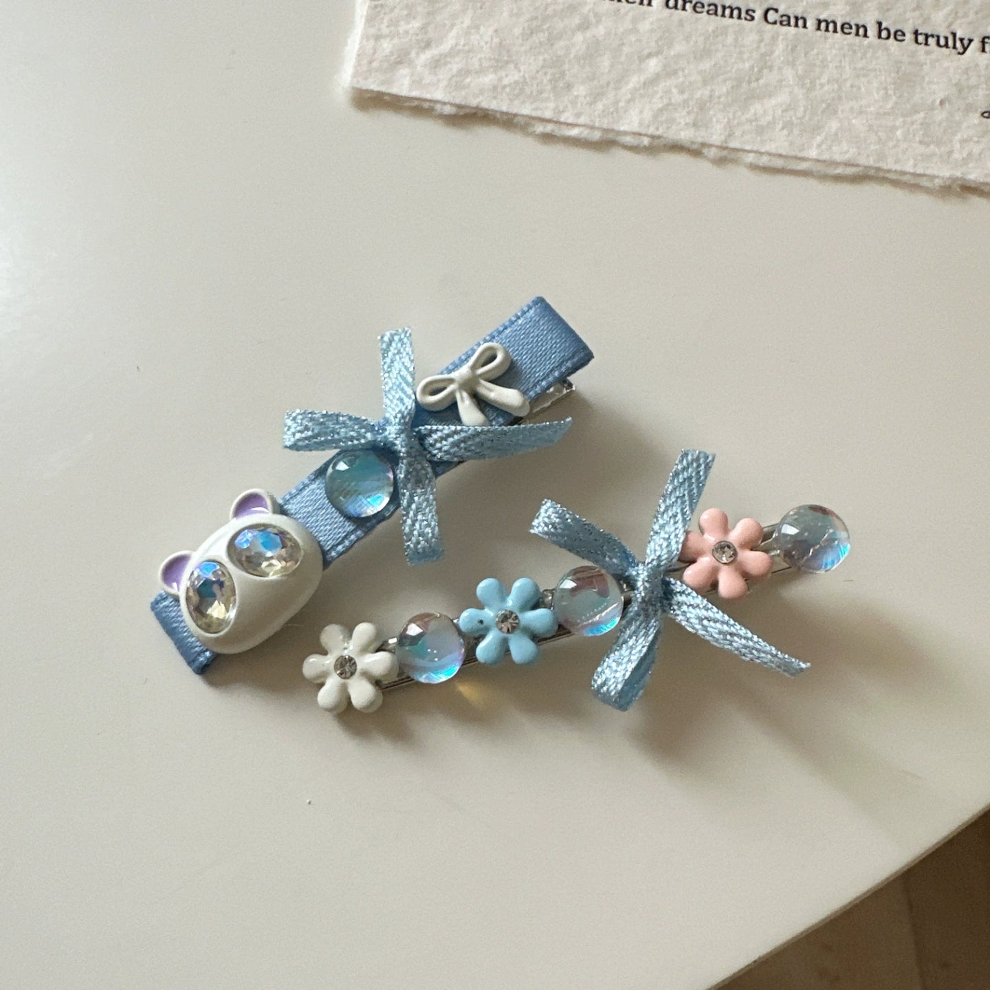 Pastel Blue Rhinestone Hair Clips