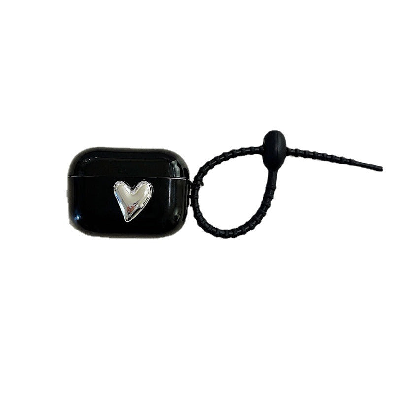 Black Silver Heart Airpods Case