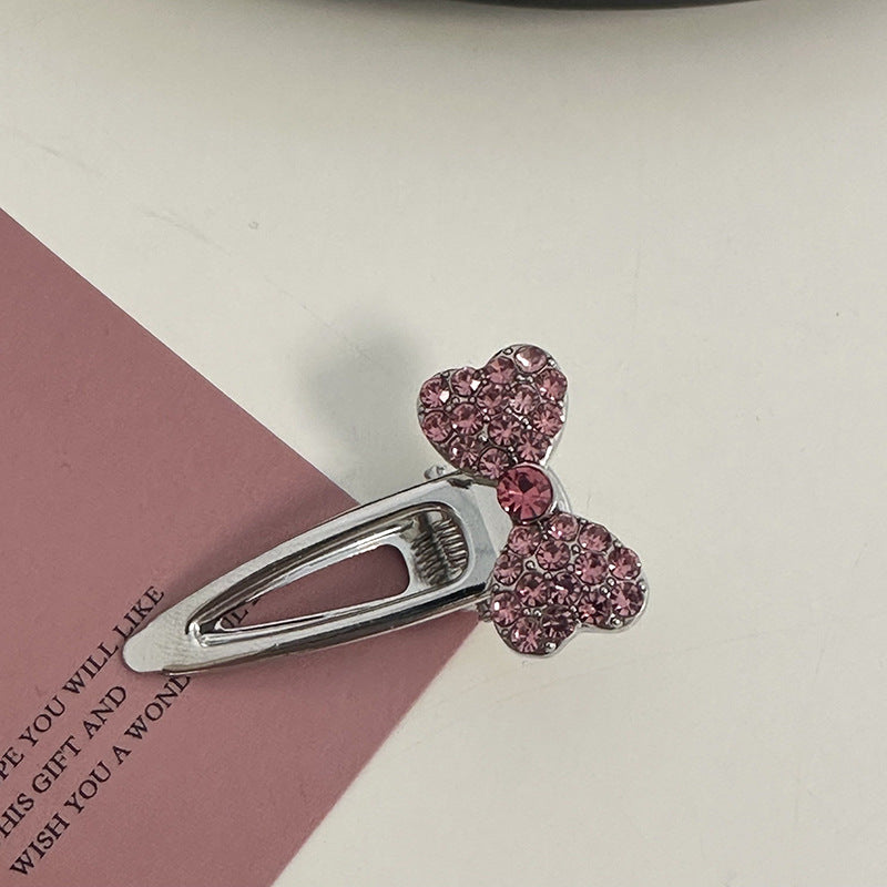 Silver Pink Crystal Hair Clips
