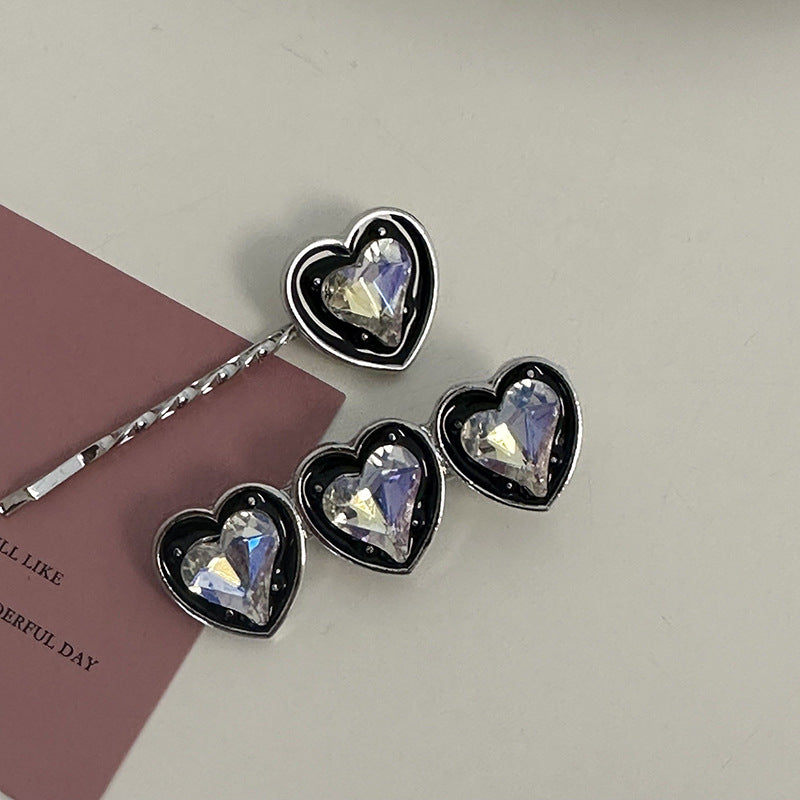 Silver Pink Crystal Hair Clips