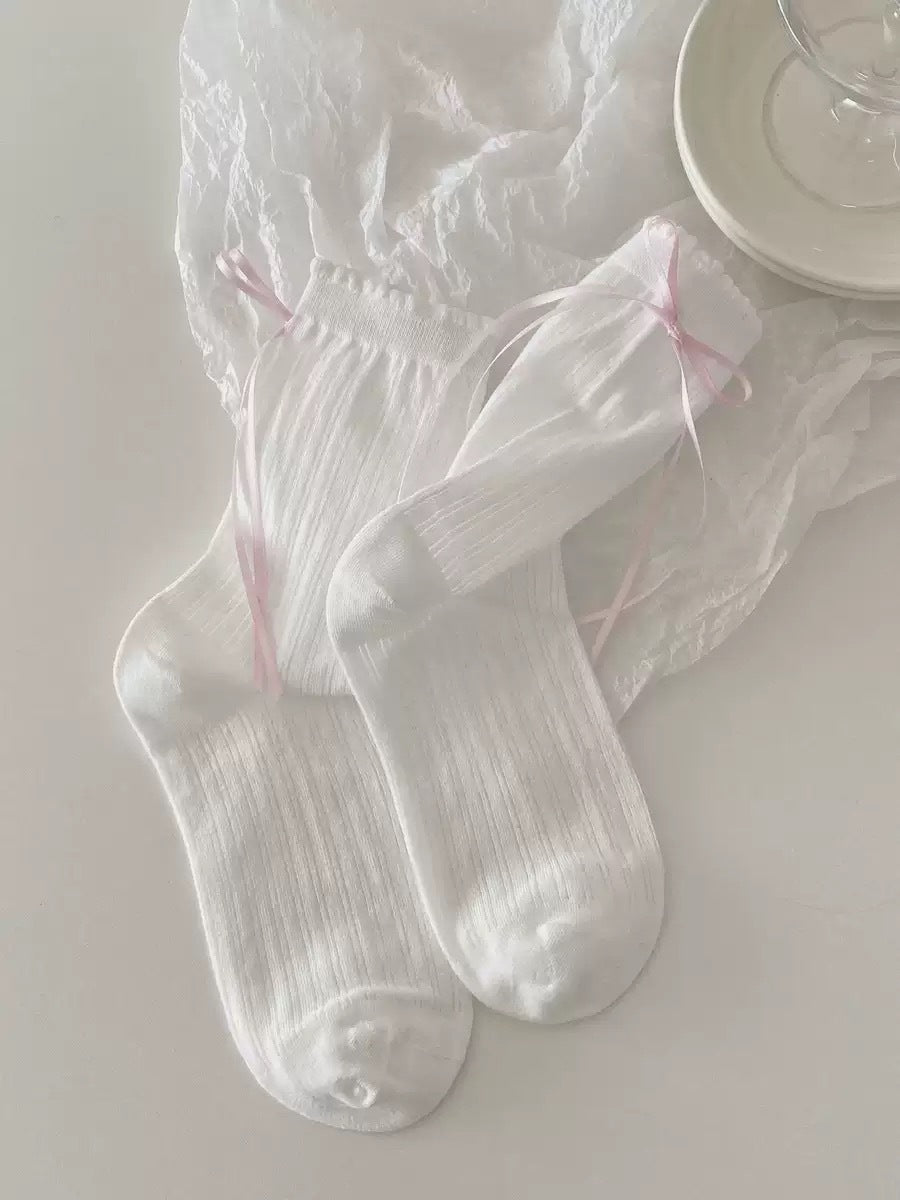 Sweet Pastel Bow Cotton Socks