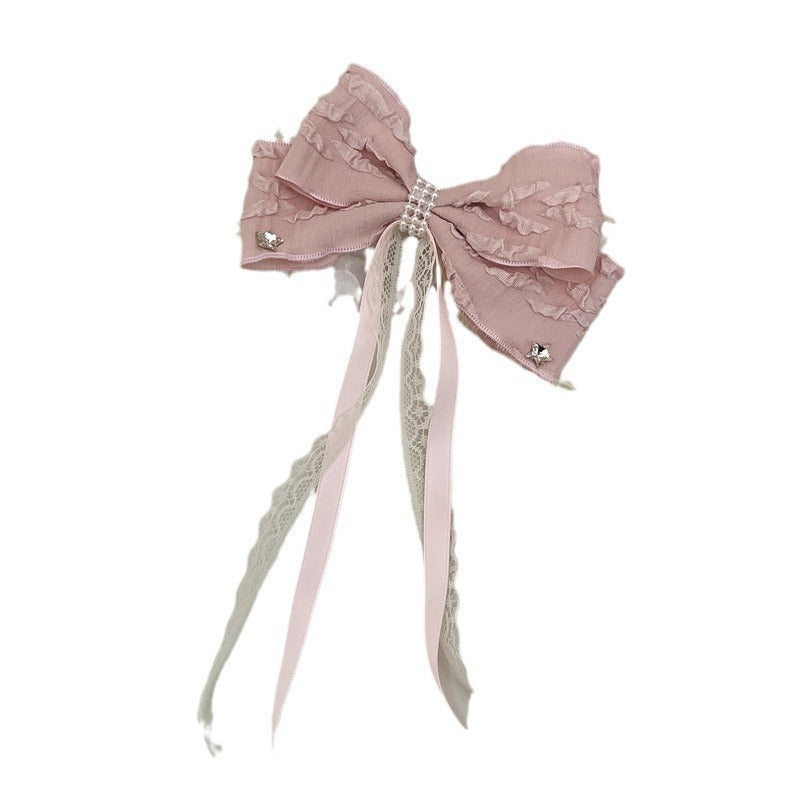 Elegant Pink Lace Bow Clips
