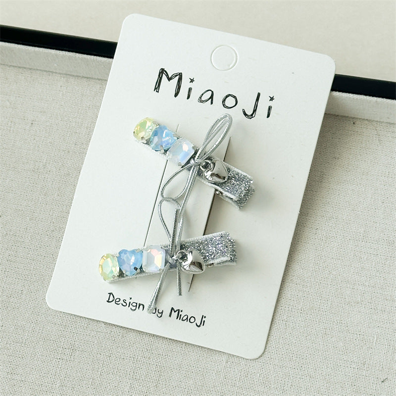 Silver Glitter Bow Clips