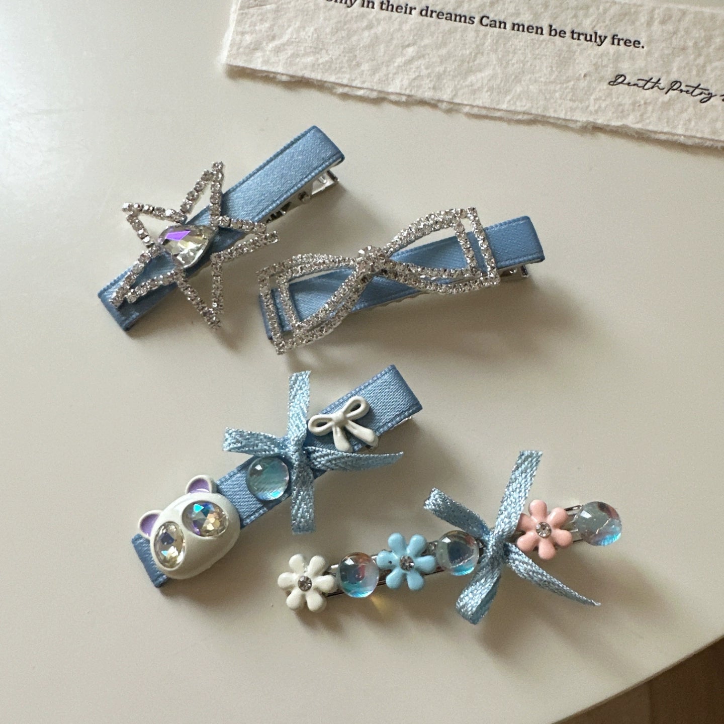 Pastel Blue Rhinestone Hair Clips