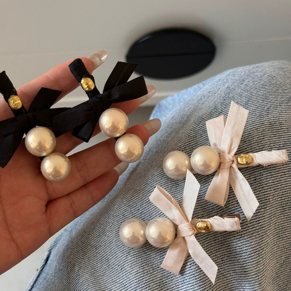 Pearl Ribbon Hair Clip