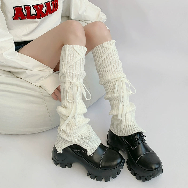 Soft Ribbed Drawstring Leg Warmer