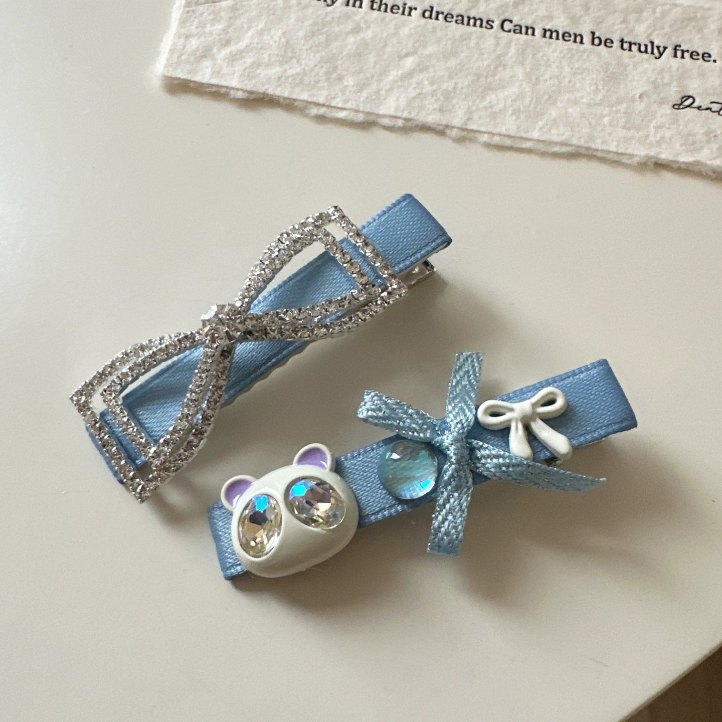 Pastel Blue Rhinestone Hair Clips