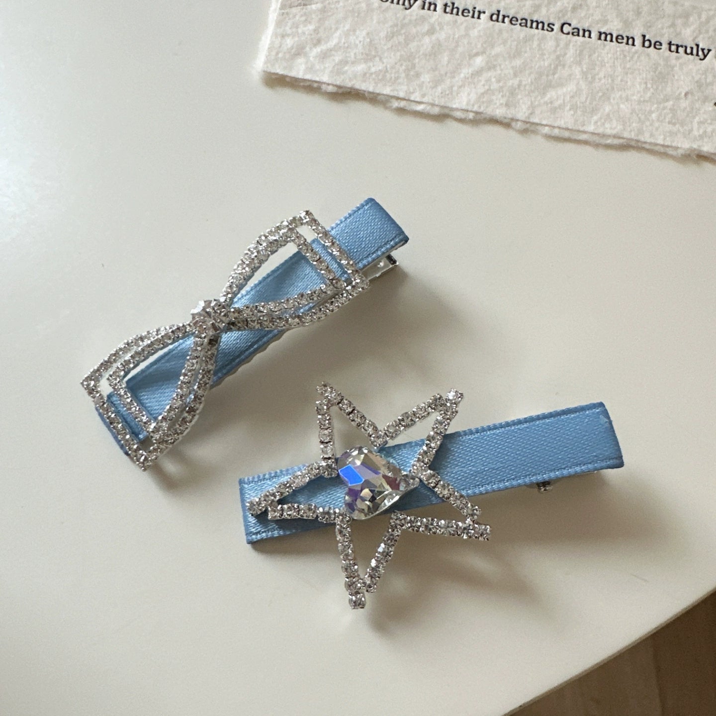 Pastel Blue Rhinestone Hair Clips