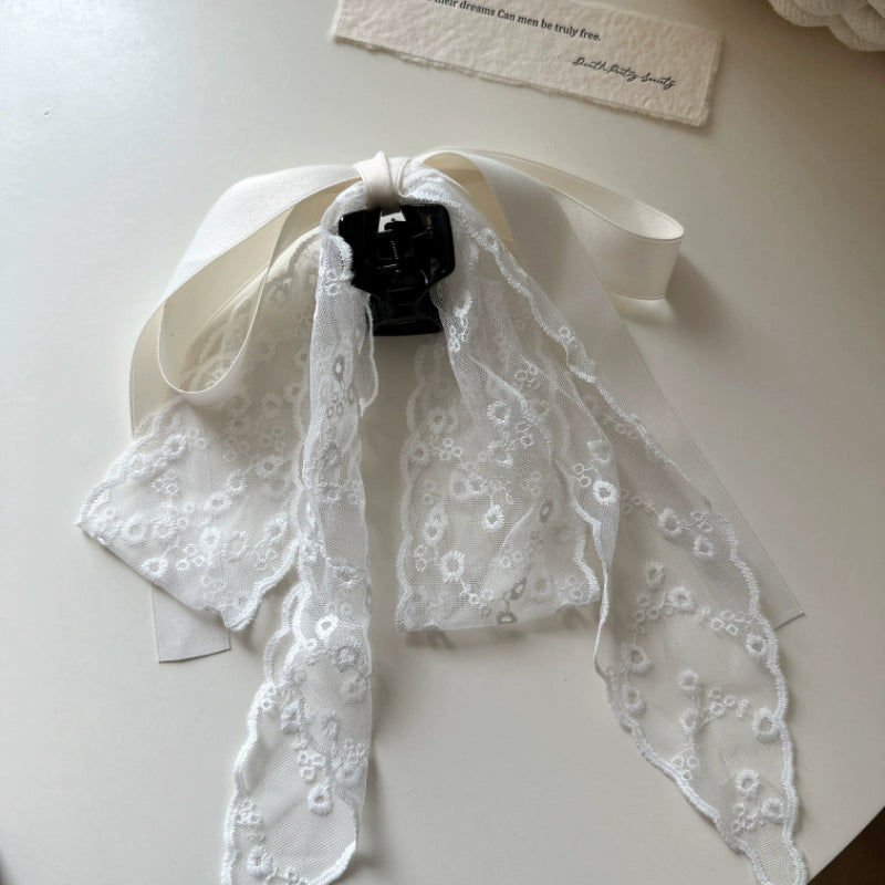 Elegant Satin Lace Bow Clip