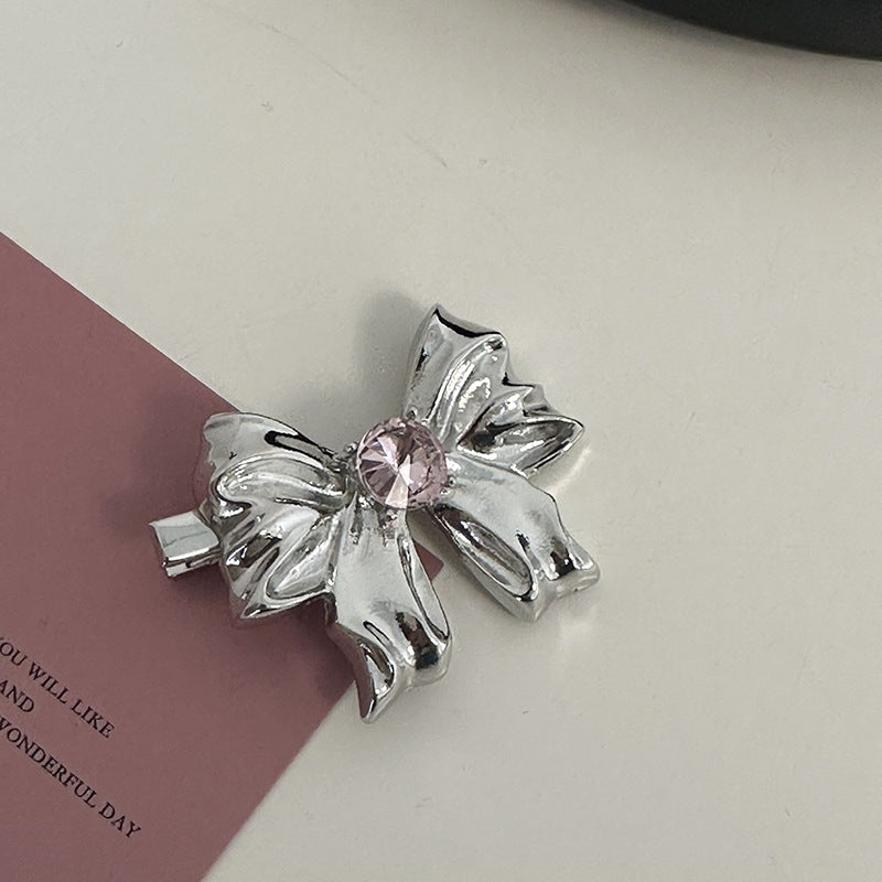 Silver Pink Crystal Hair Clips