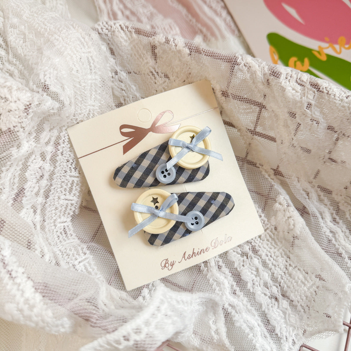 Gingham Bow Hair Clip Set