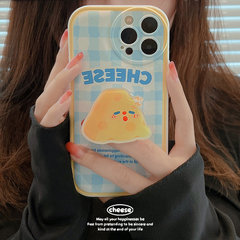 Sleepy Cheese Pop Socket Plaid Case