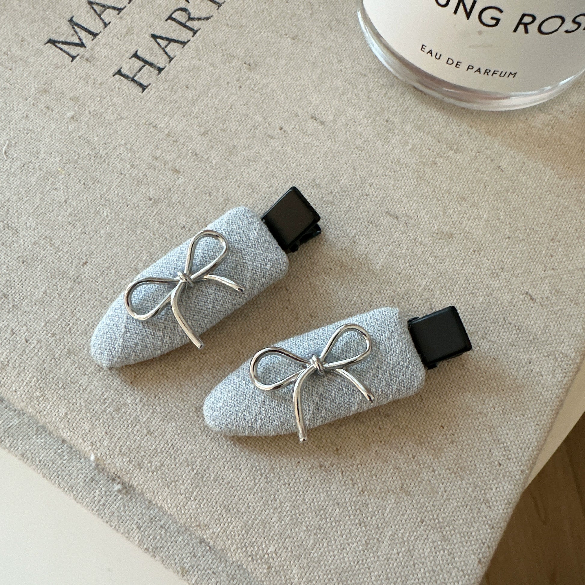 Grey Fabric Bow Clips