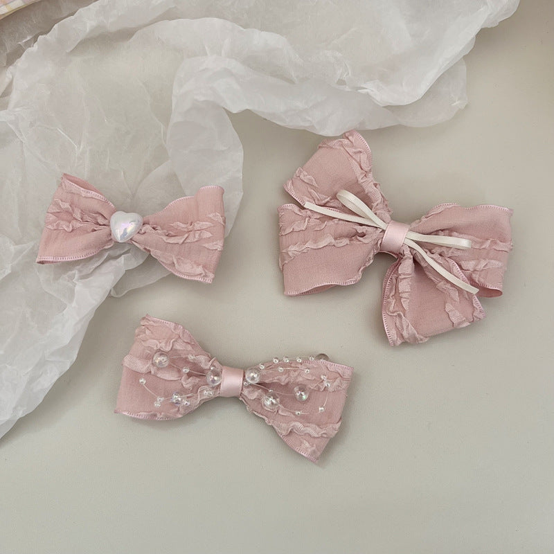 Elegant Pink Lace Bow Clips