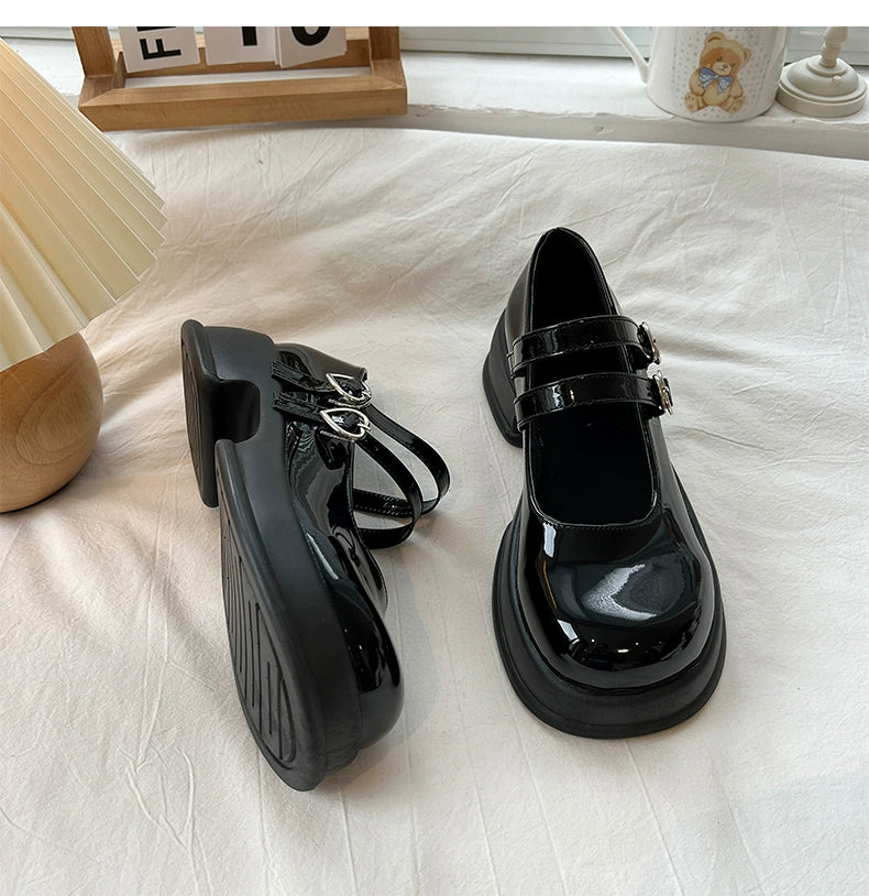 Glossy Double Strap Mary Janes