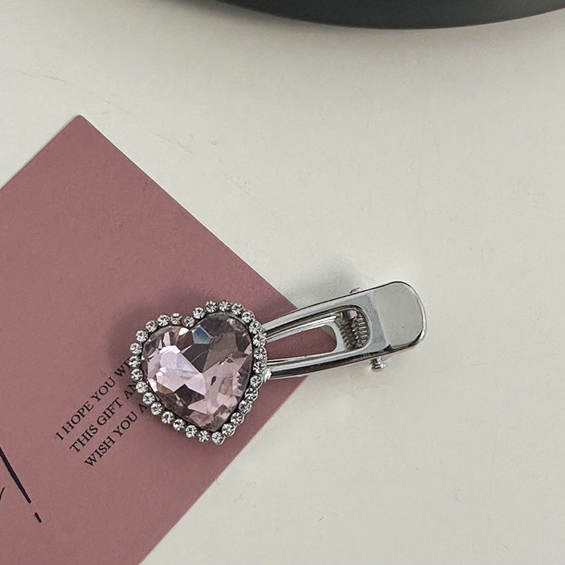 Silver Pink Crystal Hair Clips